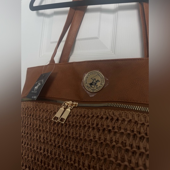 Beverly Hills Polo Club Tan and Brown Woven Tote - Picture 2 of 7